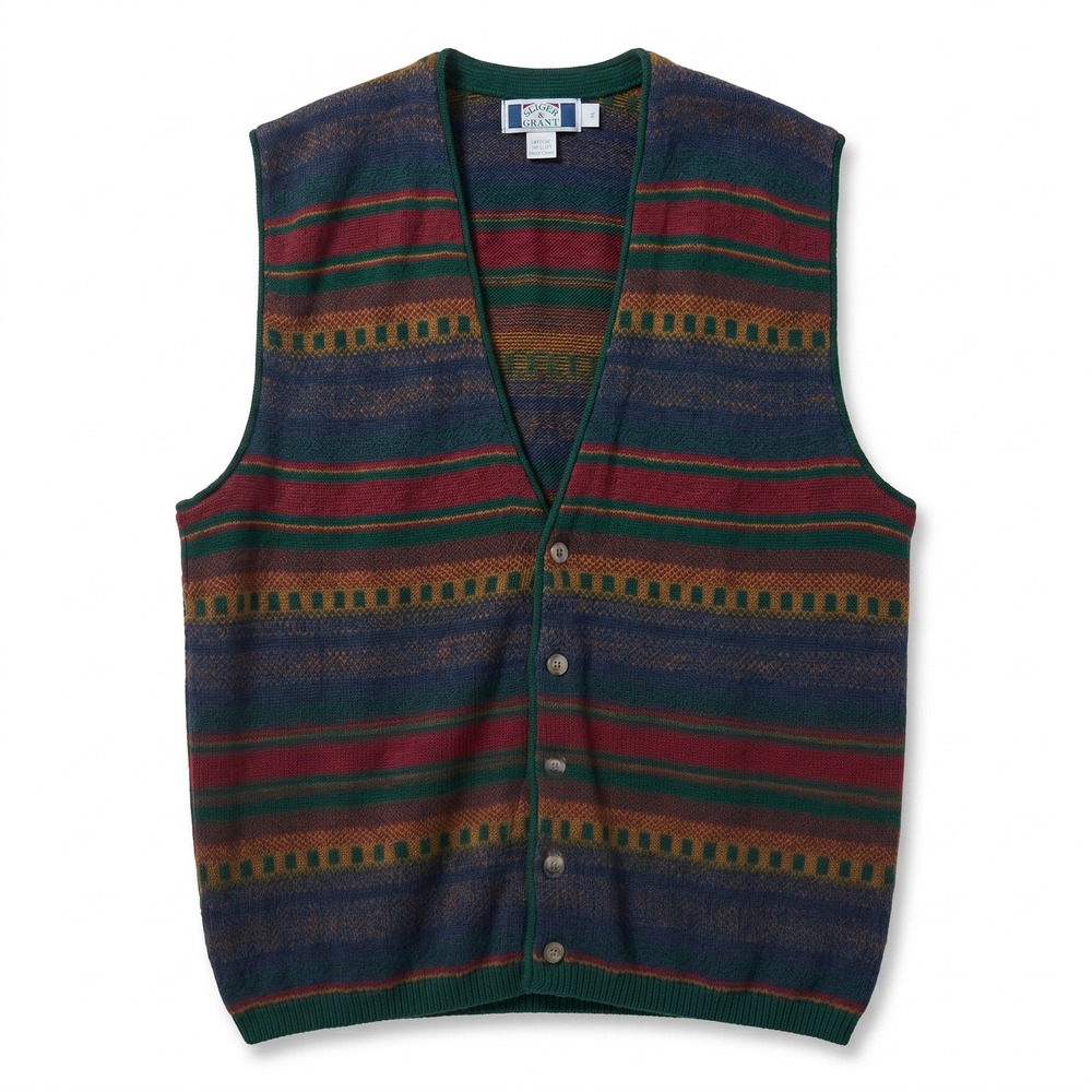 Sutter & Grant Sweater Vest Mens XL Multicolor Cotton Knit V-Neck USA